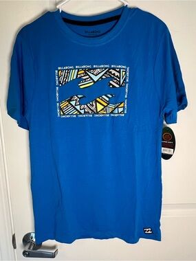 Billabong Men's T Shirt Box Logo Graphic Short Sleeve Super Soft Blue Size S NWT